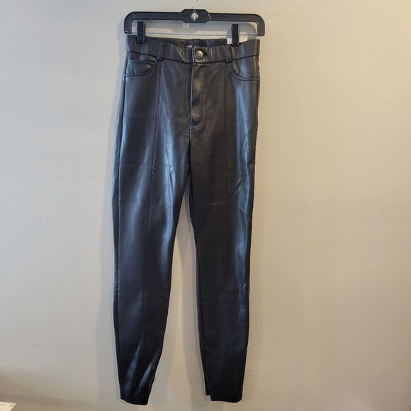Zara Black Pants Legging Collection Black Ankle Zip Faux Leather Pants Medium - Picture 1 of 10